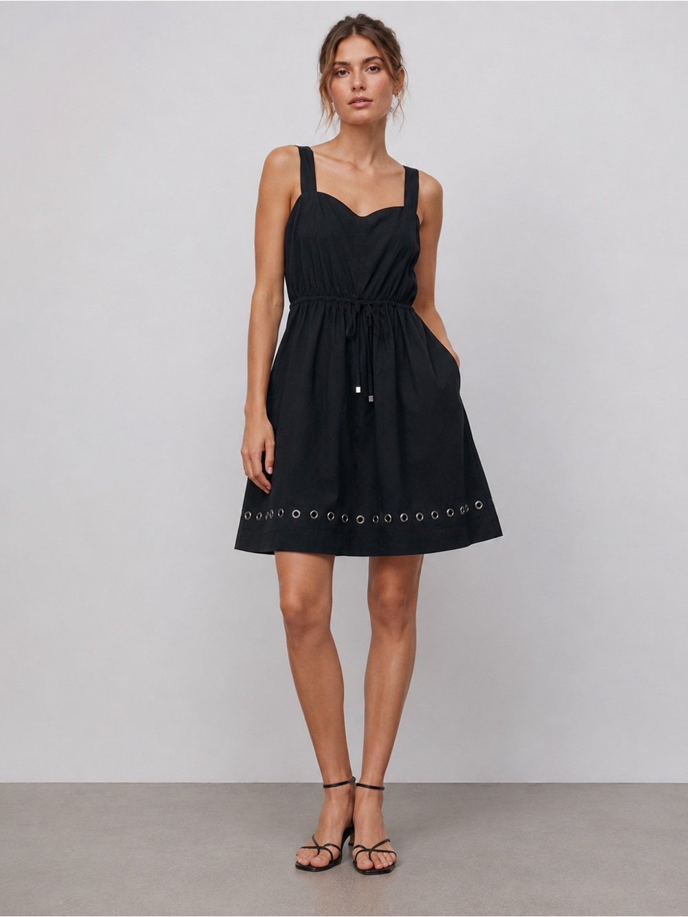 Michael Kors Black Cotton Eyelet Mini Dress Size 8 Y2K Coquette